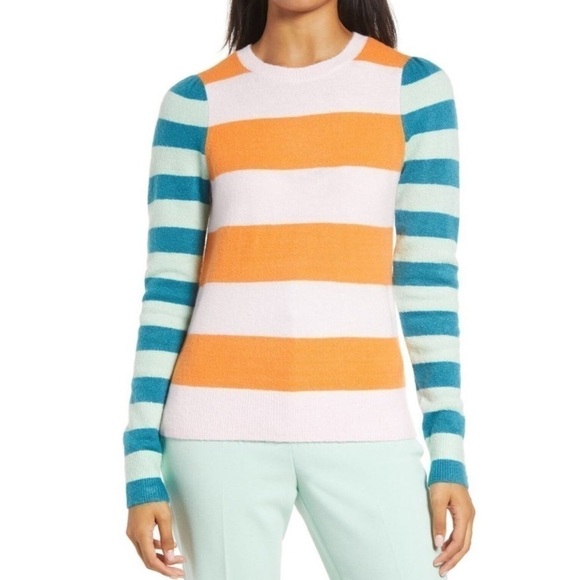 HALOGEN x Atlantic-Pacific Mix Stripe Puff Sleeve Sweater Small - Picture 1 of 8
